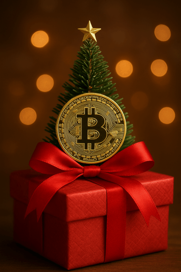 Schemat procesu zakupu Bitcoin na prezent w kantorze Quark. Przepływ środków od banku, przez regulowany kantor wymiany, do bezpiecznego portfela sprzętowego odbiorcy (prezentu).